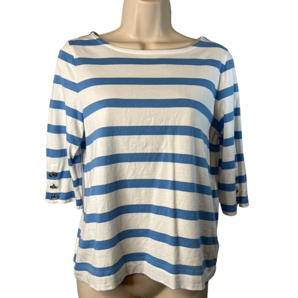Lauren Ralph Lauren Striped‎ Half Sleeve Scoop Neck Top Womens Size Medium